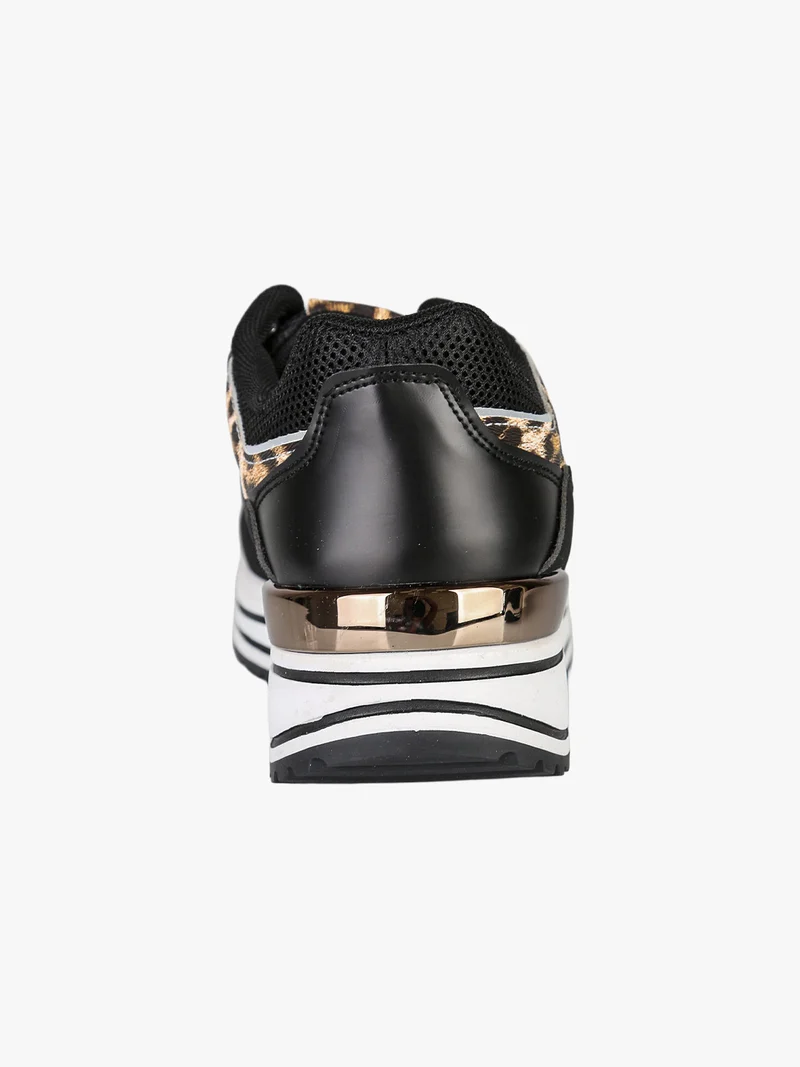 Sneakers donna con zeppa e dettagli animalier - nero
