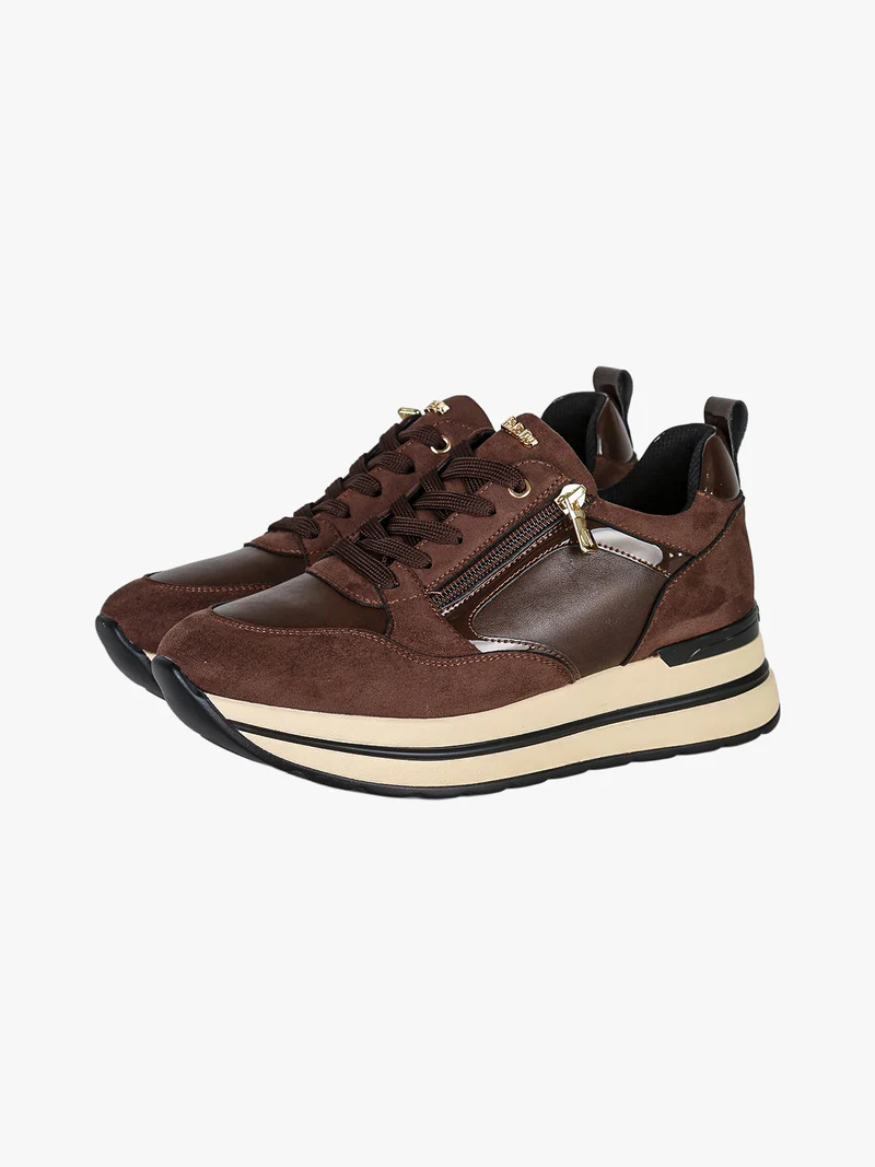 Sneakers donna stringate con zip e platform - moro