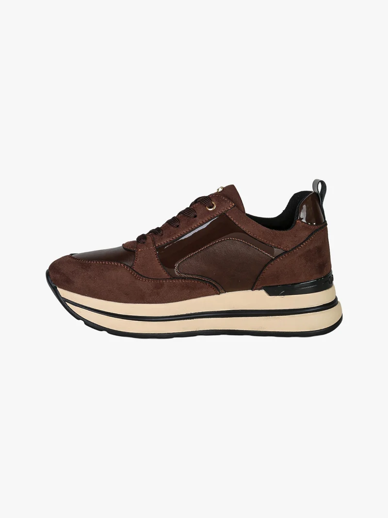 Sneakers donna stringate con zip e platform - moro