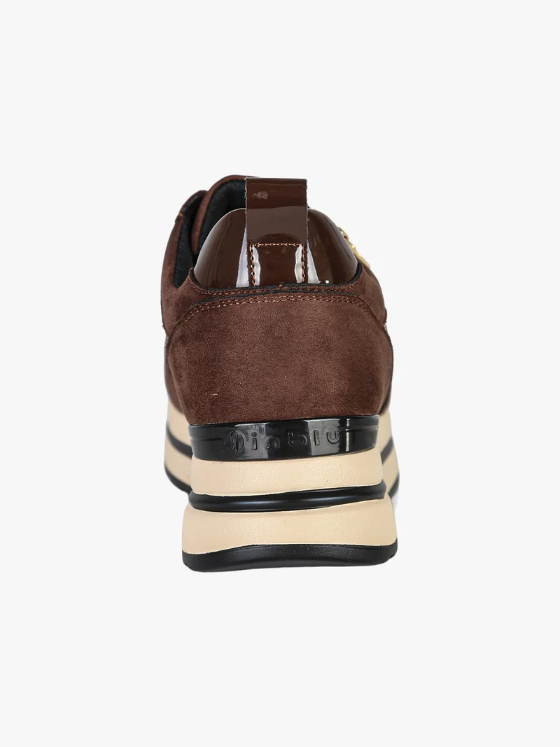 Sneakers donna stringate con zip e platform - moro