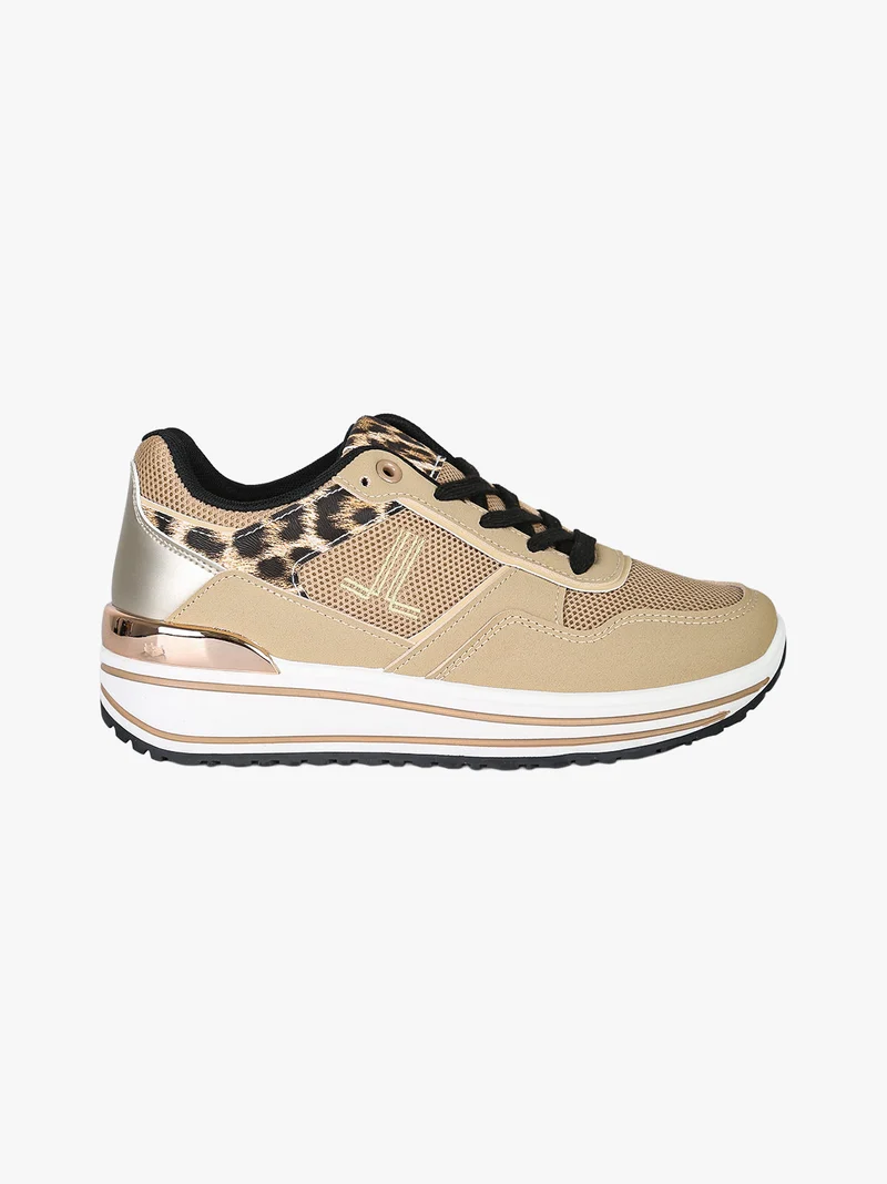 Sneakers donna con zeppa e dettagli animalier - sabbia