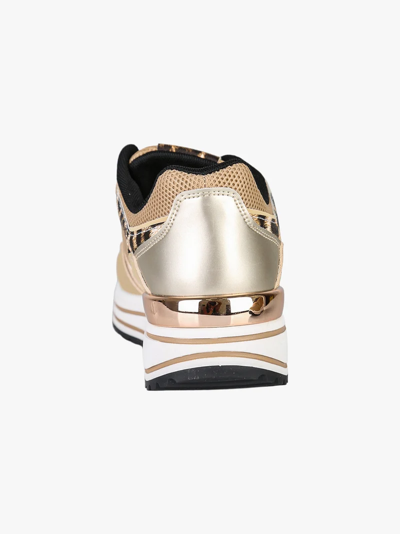 Sneakers donna con zeppa e dettagli animalier - sabbia