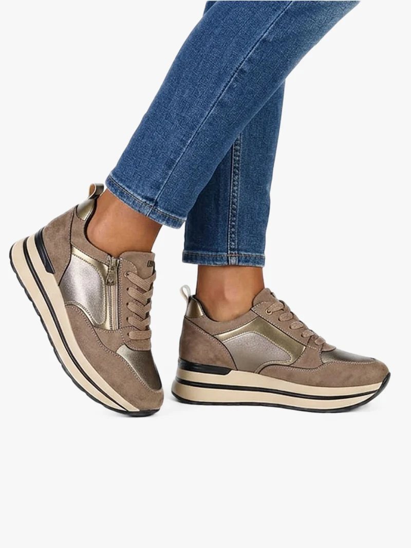 Sneakers donna stringate con zip e platform - taupe