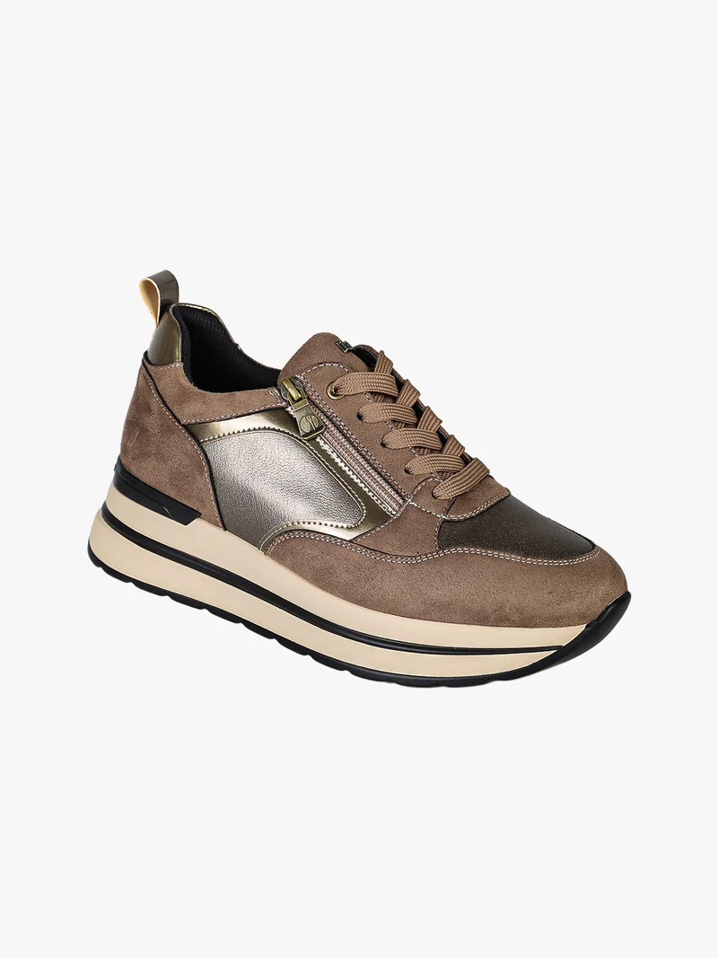 Sneakers donna stringate con zip e platform - taupe