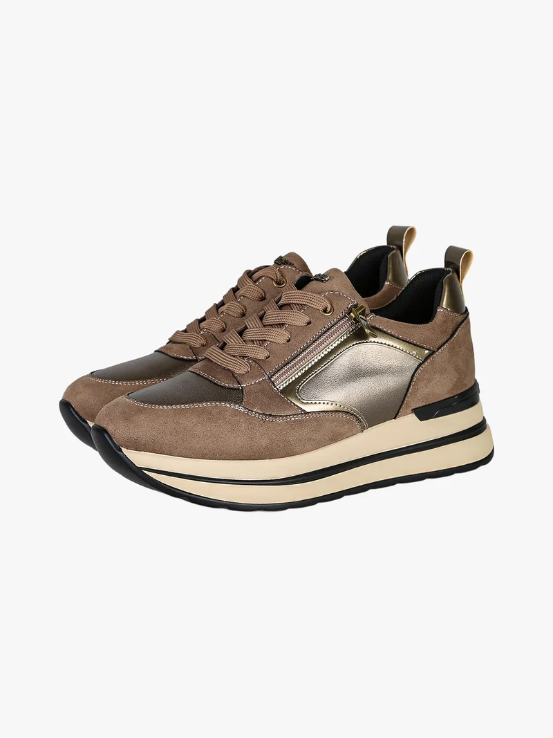 Sneakers donna stringate con zip e platform - taupe