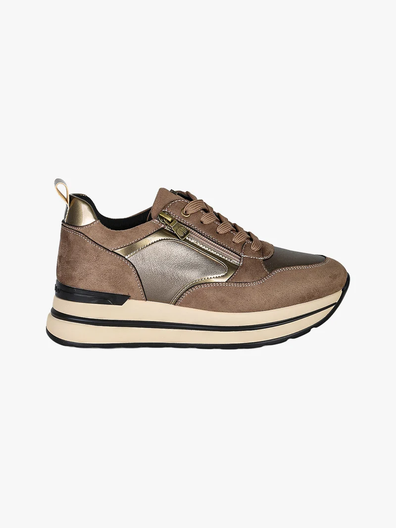 Sneakers donna stringate con zip e platform - taupe