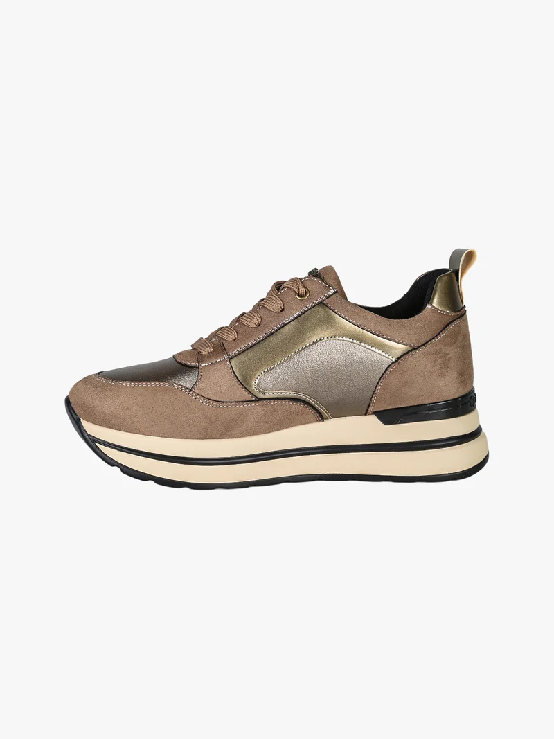 Sneakers donna stringate con zip e platform - taupe