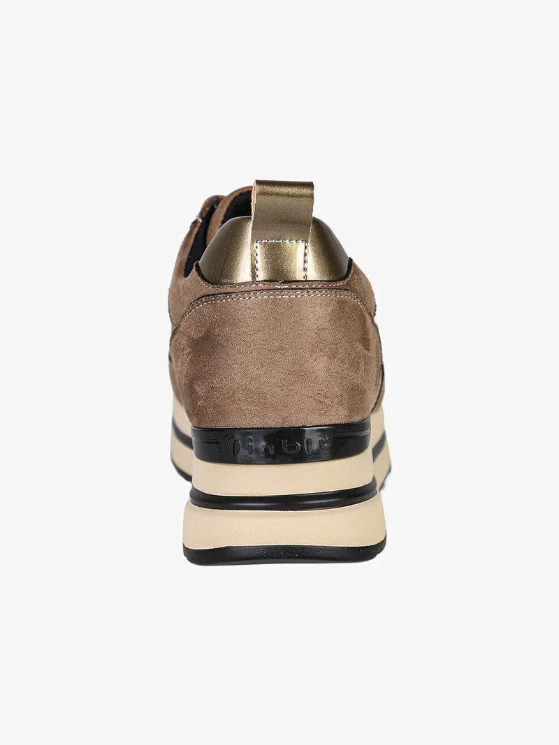 Sneakers donna stringate con zip e platform - taupe