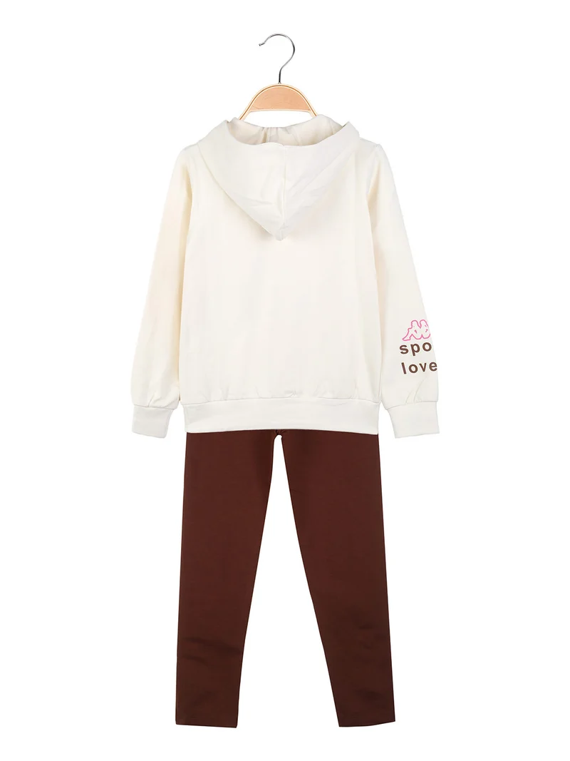 Completo tuta da ragazza 2 pezzi con cappuccio - panna