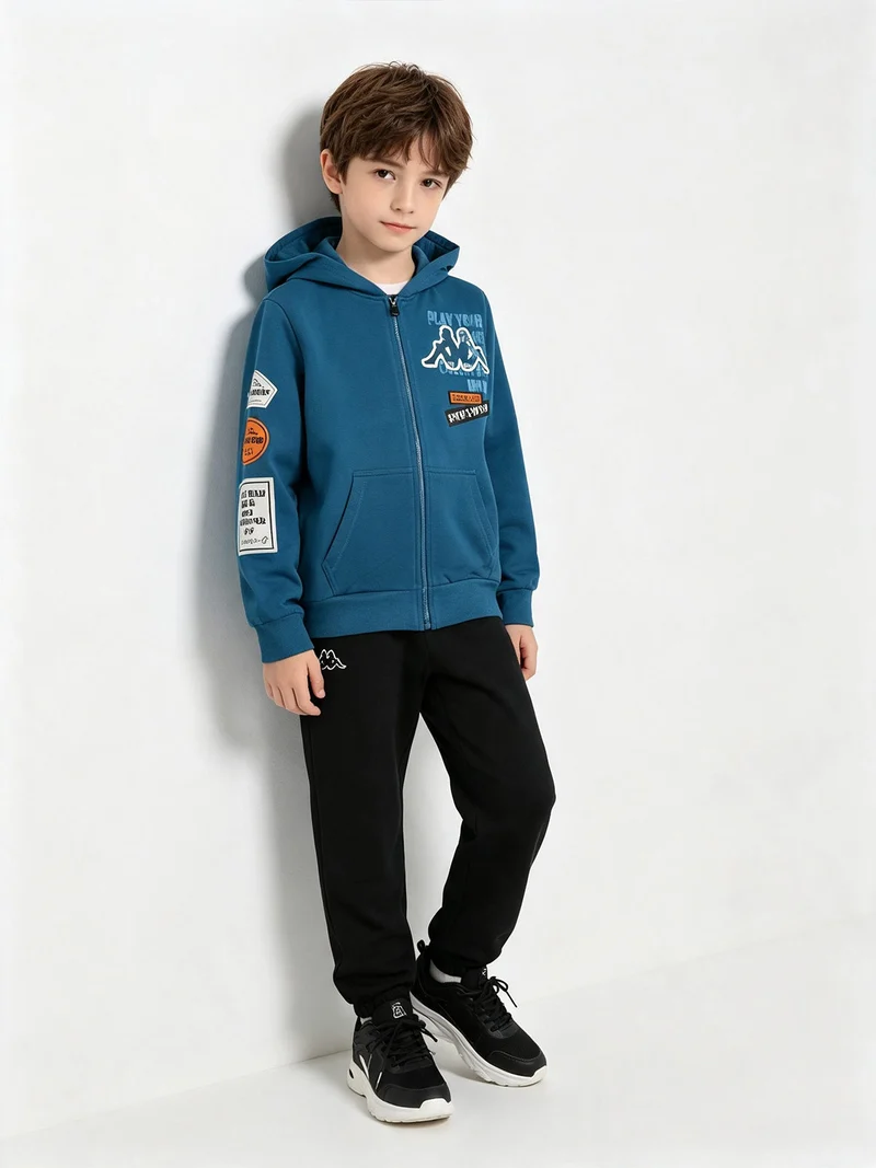 Completo tuta da ragazzo 2 pezzi full zip con cappuccio e interno in caldo cotone - ottanio