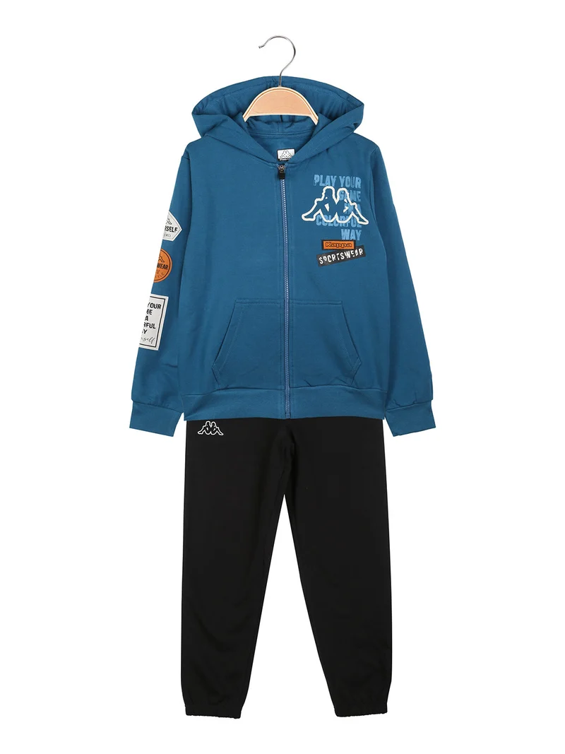 Completo tuta da ragazzo 2 pezzi full zip con cappuccio e interno in caldo cotone - ottanio