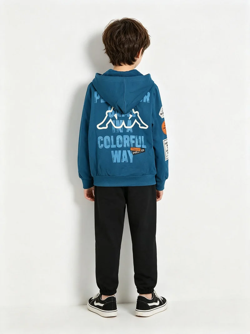 Completo tuta da ragazzo 2 pezzi full zip con cappuccio e interno in caldo cotone - ottanio