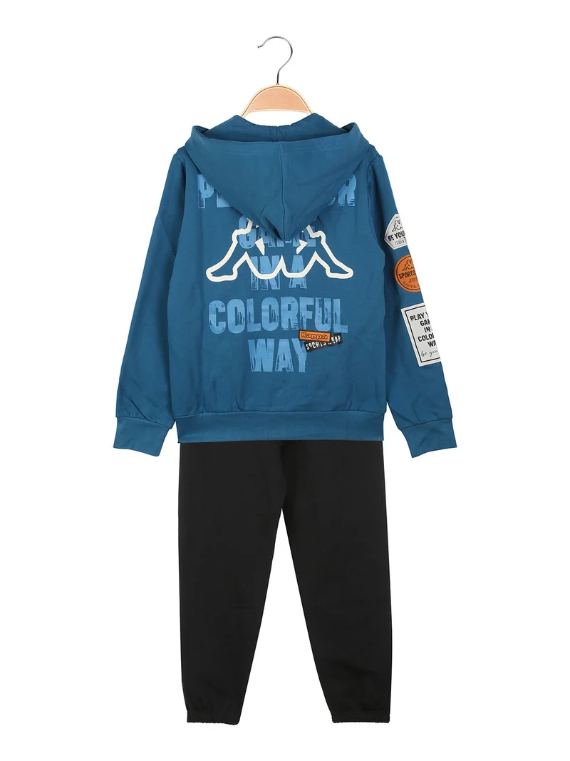 Completo tuta da ragazzo 2 pezzi full zip con cappuccio e interno in caldo cotone - ottanio