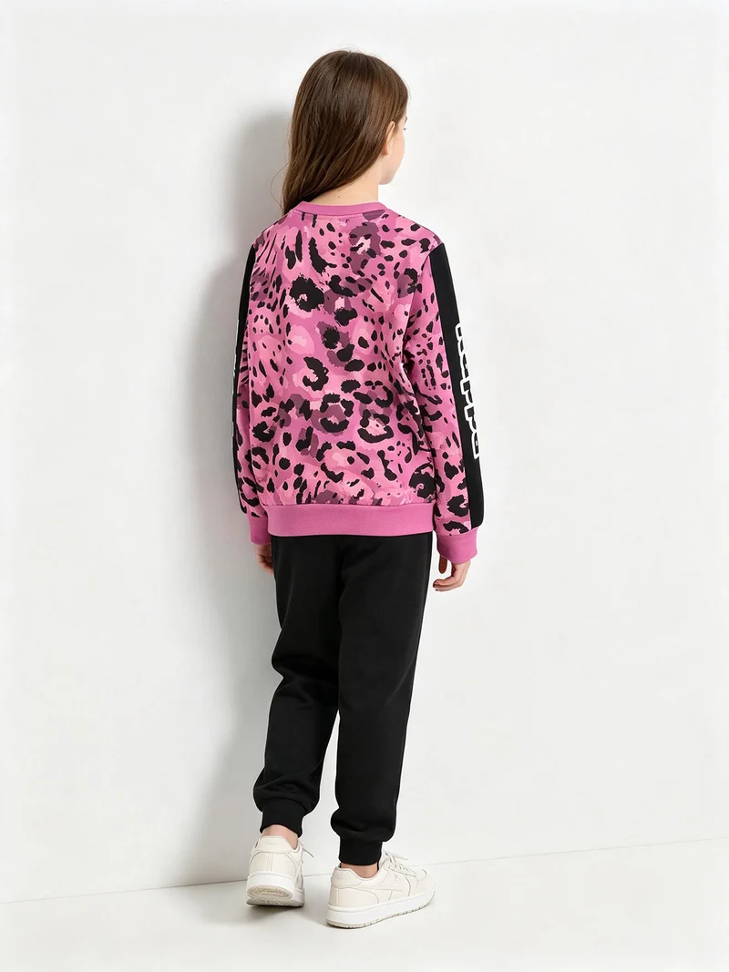 Completo tuta da ragazza 2 pezzi animalier con interno in caldo cotone - fucsia