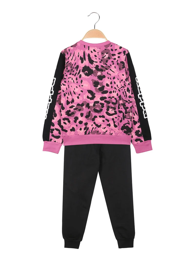 Completo tuta da ragazza 2 pezzi animalier con interno in caldo cotone - fucsia