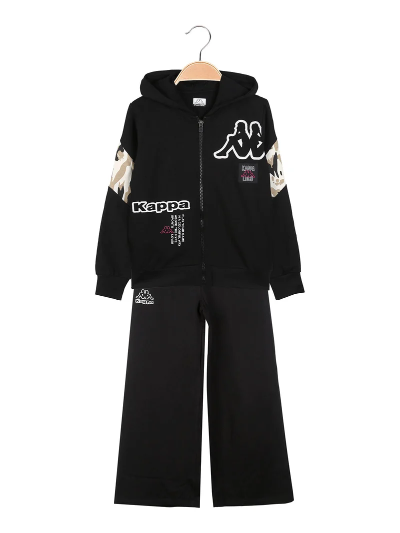 Completo tuta da ragazza 2 pezzi con cappuccio e zip - nero
