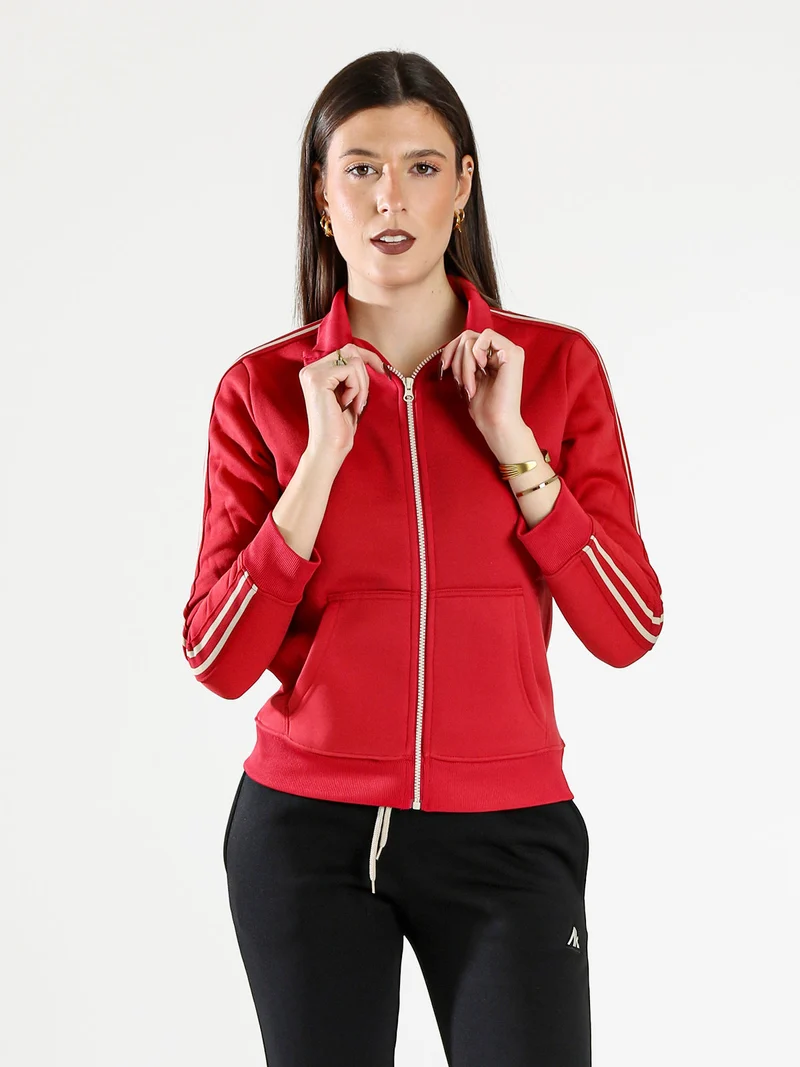 Felpa donna con zip e interno felpato - rosso