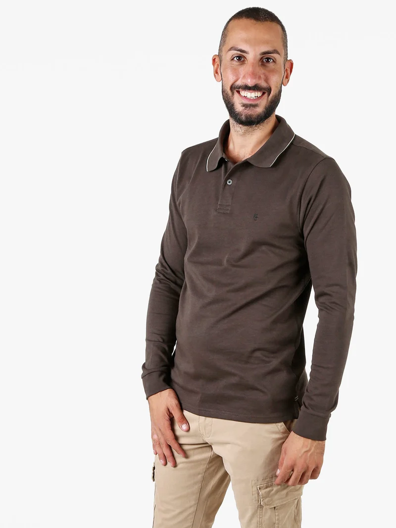 Polo da uomo a maniche lunghe in cotone - moro