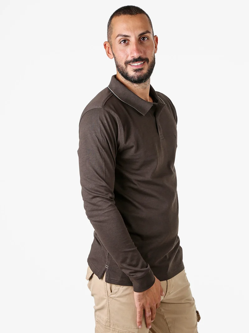 Polo da uomo a maniche lunghe in cotone - moro