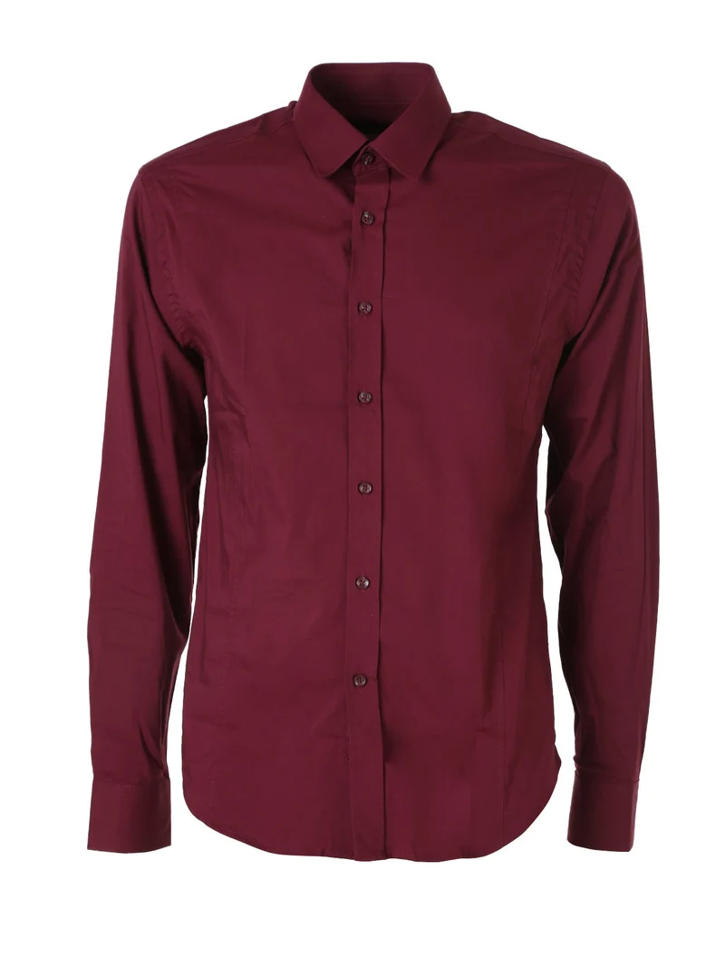 Camicia da uomo slim fit a maniche lunghe in cotone - bordeaux
