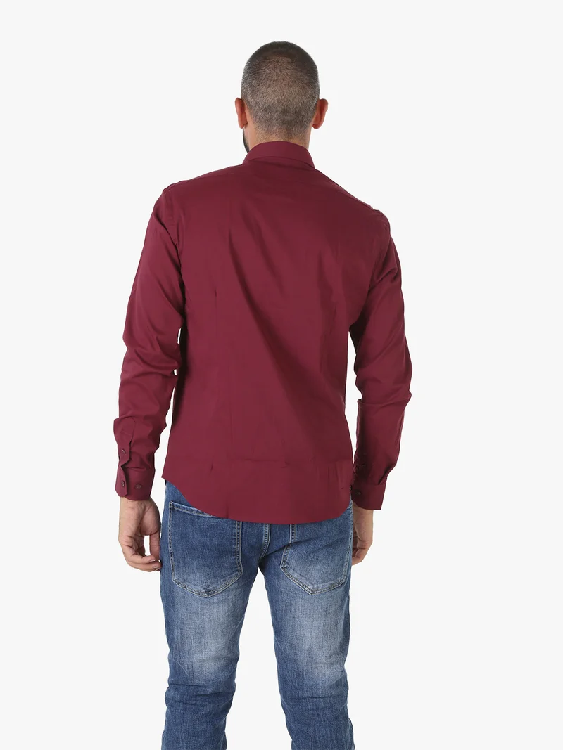 Camicia da uomo slim fit a maniche lunghe in cotone - bordeaux