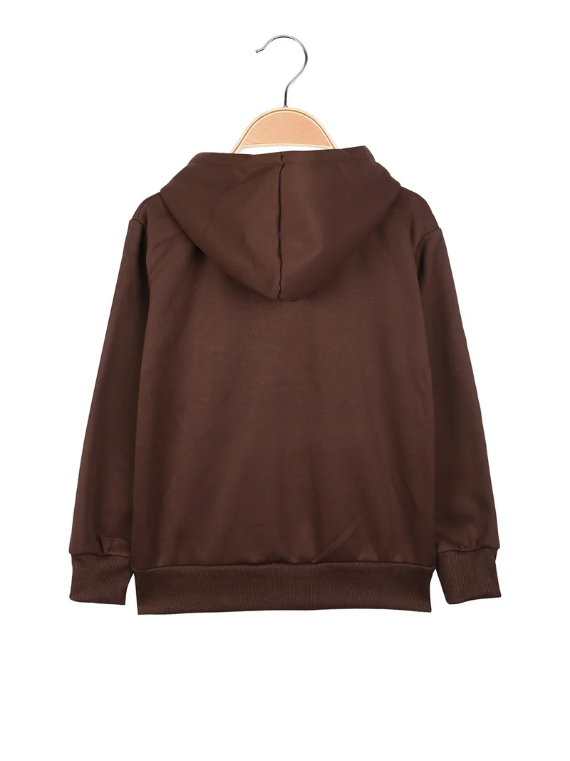 Felpa da ragazzi full zip con cappuccio e interno felpato - marrone