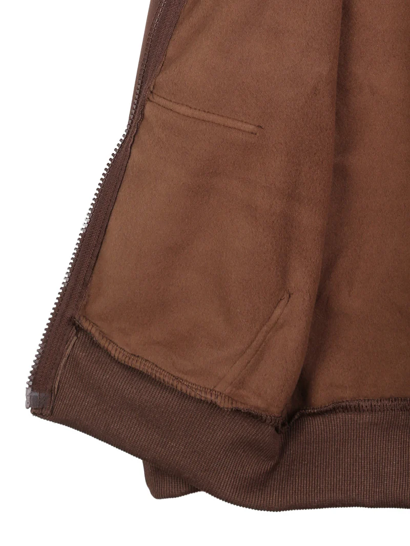 Felpa da ragazzi full zip con cappuccio e interno felpato - marrone