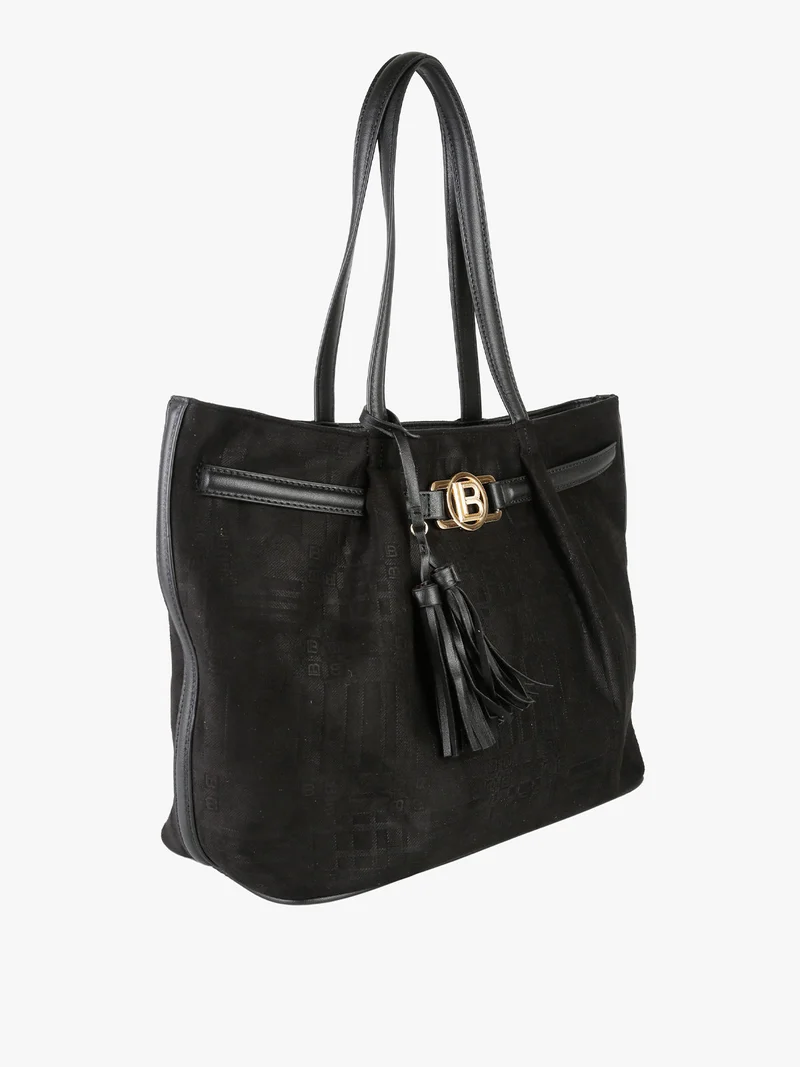 Borsa a spalla da donna in tessuto scamosciato - nero