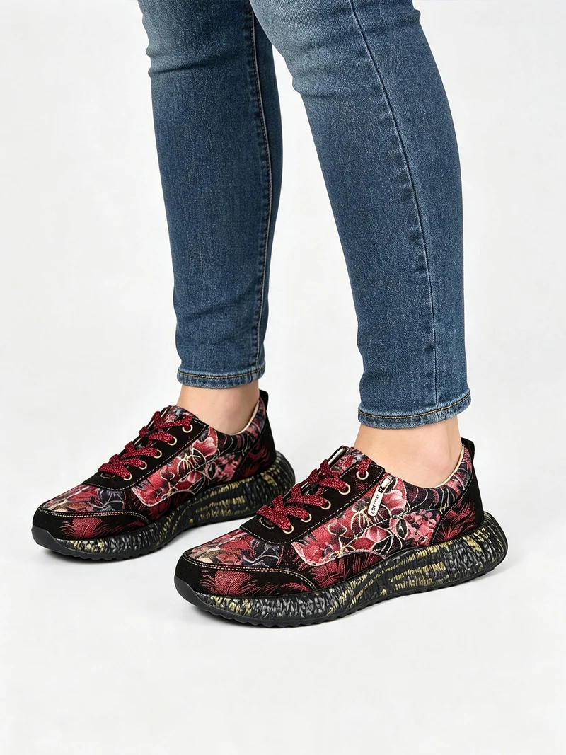 BURTON 43 Sneakers donna in pelle con stampa floreale - bordeaux
