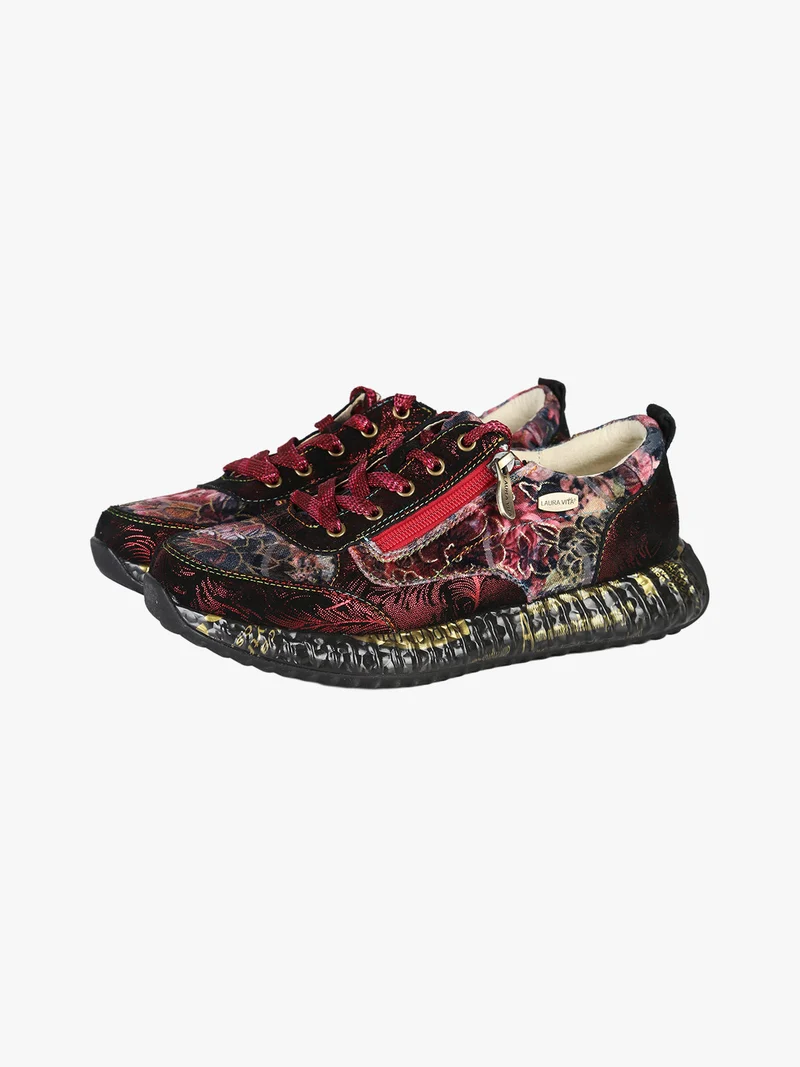 BURTON 43 Sneakers donna in pelle con stampa floreale - bordeaux