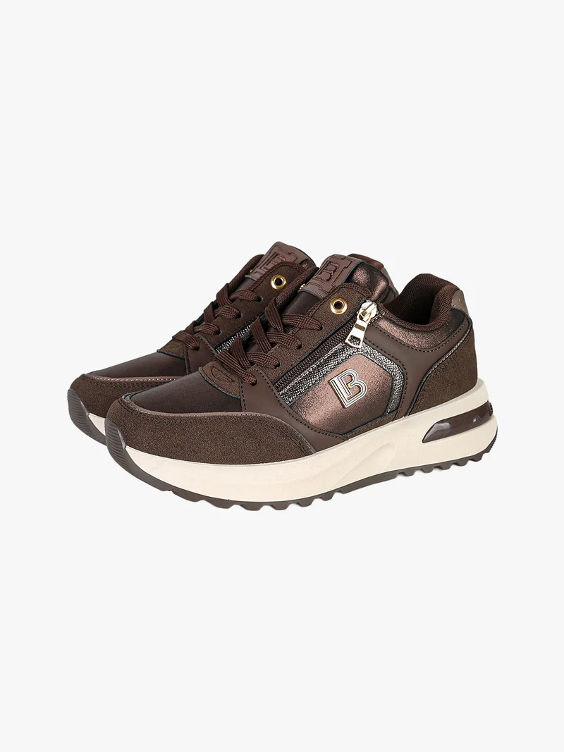 Sneakers donna con lacci e zip e suola rialzata - moro