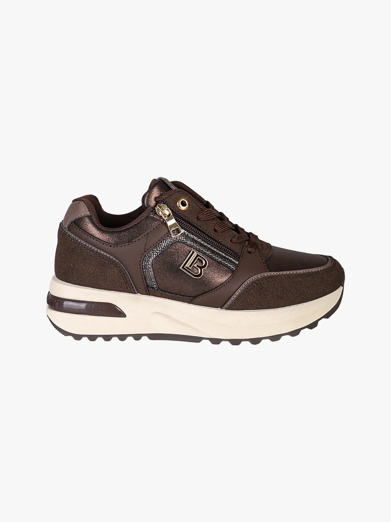 Sneakers donna con lacci e zip e suola rialzata - moro