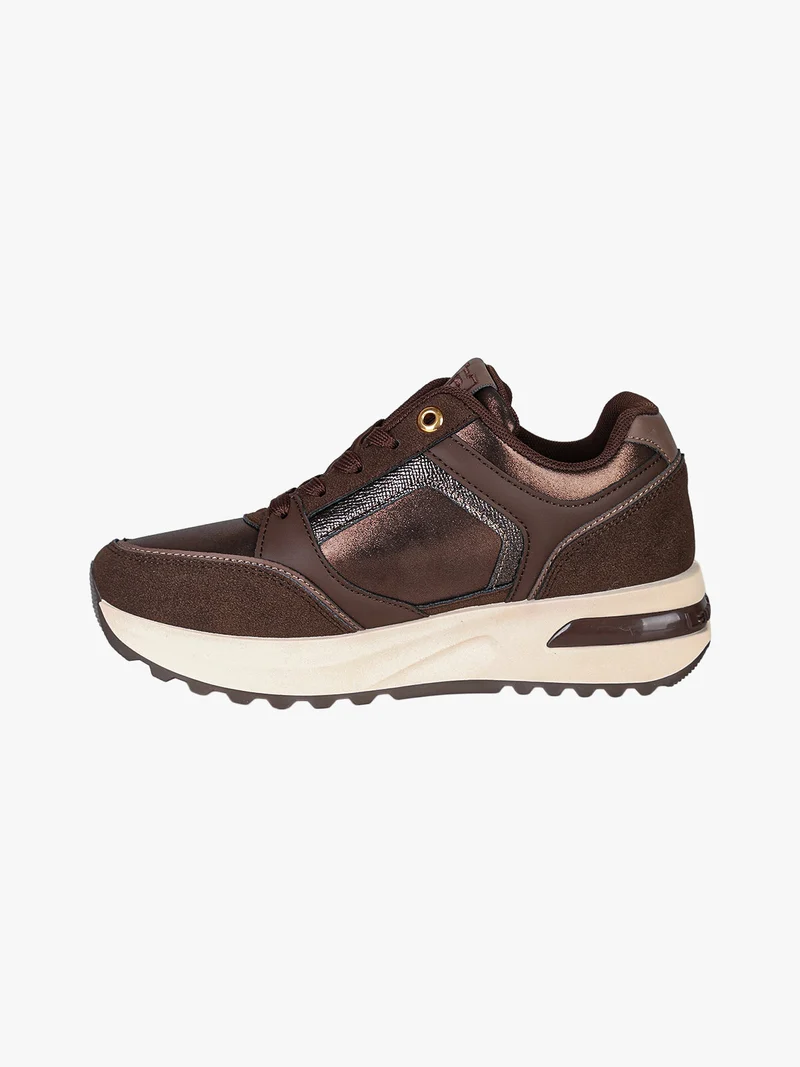Sneakers donna con lacci e zip e suola rialzata - moro