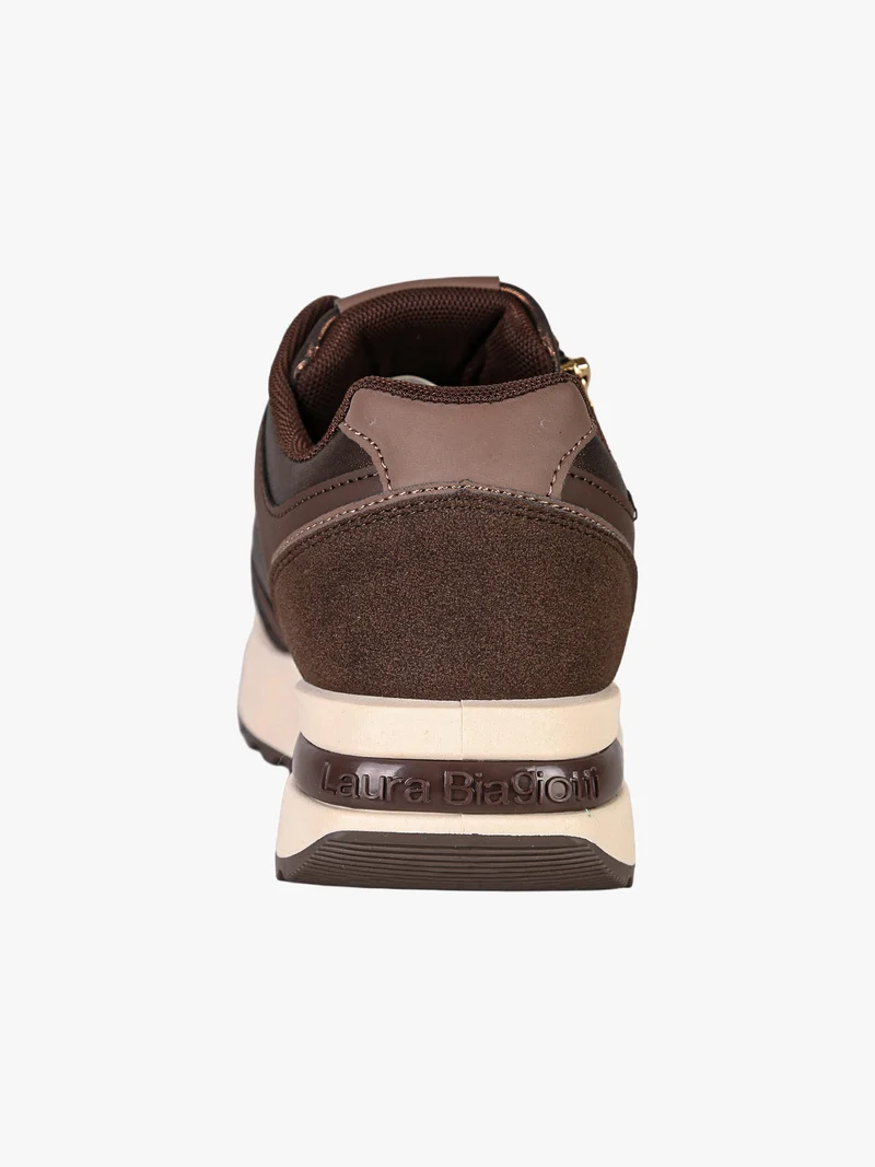 Sneakers donna con lacci e zip e suola rialzata - moro