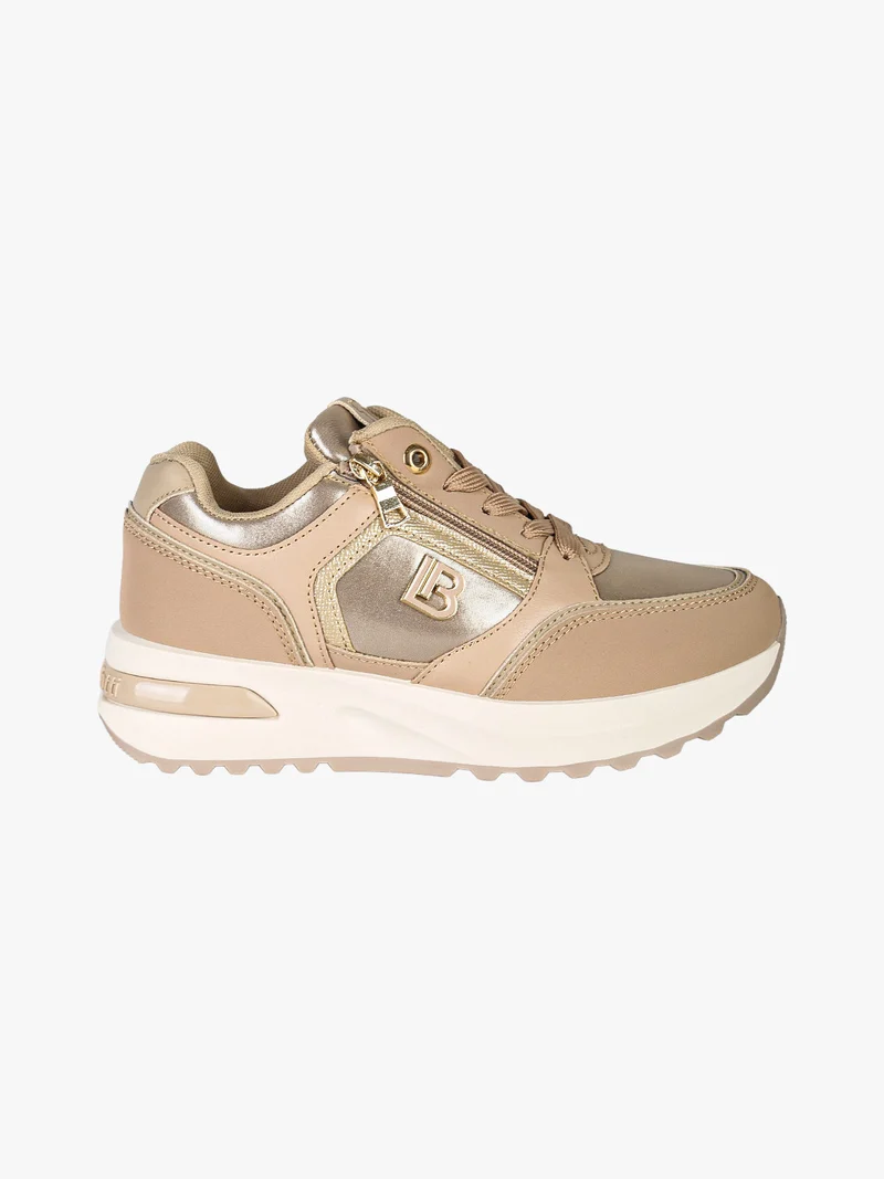 Sneakers donna con lacci e zip e suola rialzata - cammello