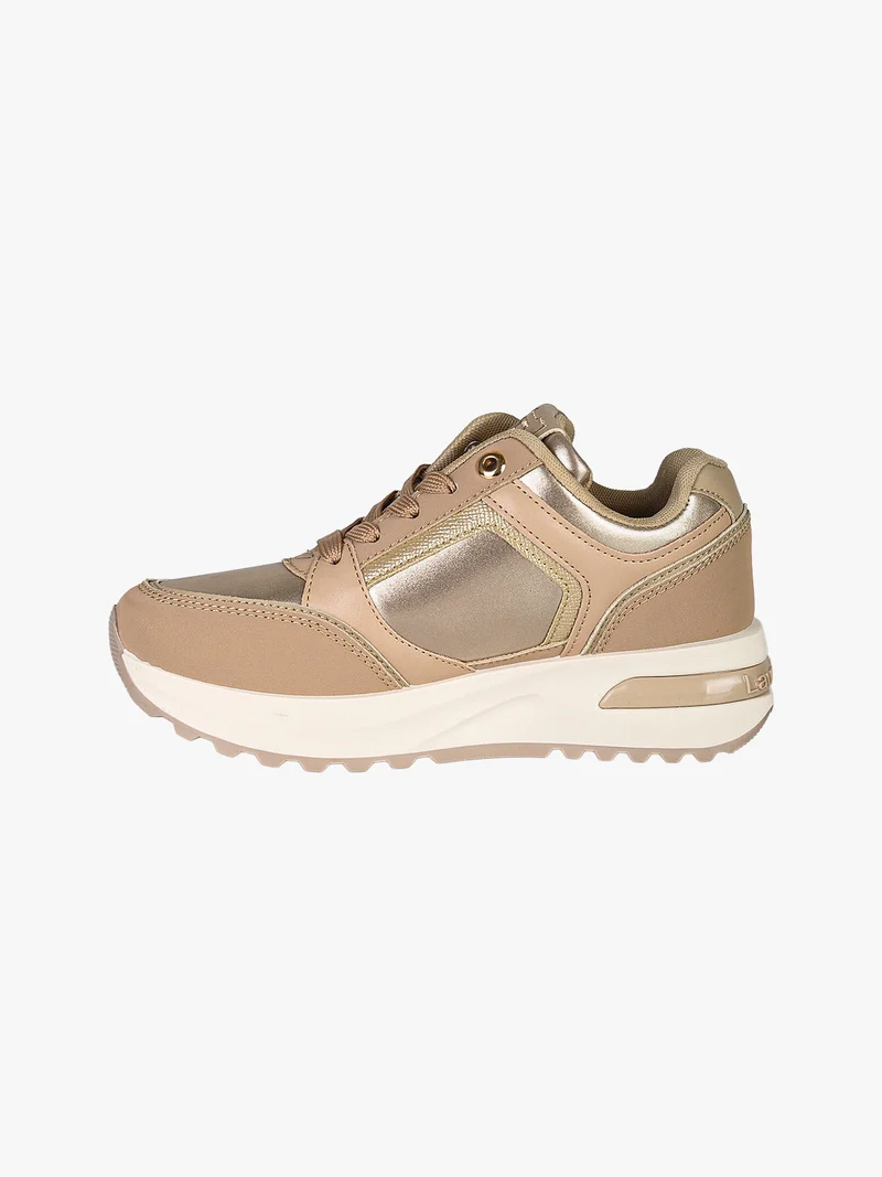 Sneakers donna con lacci e zip e suola rialzata - cammello