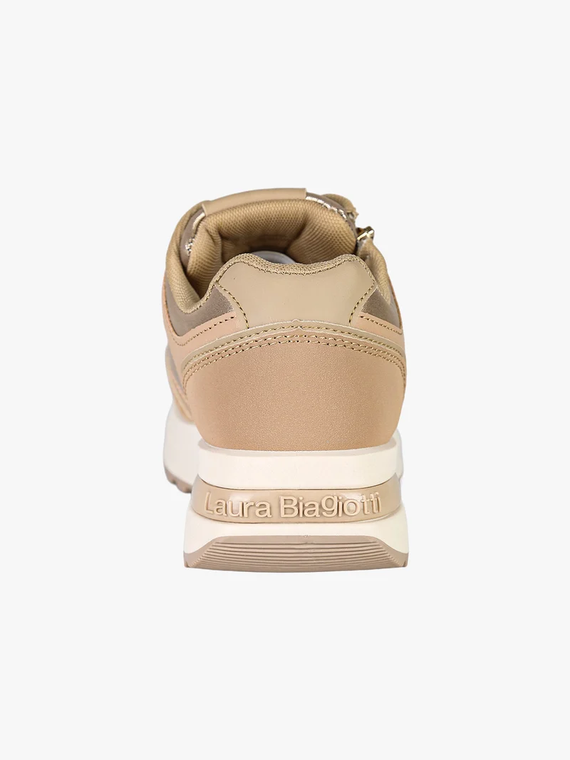 Sneakers donna con lacci e zip e suola rialzata - cammello