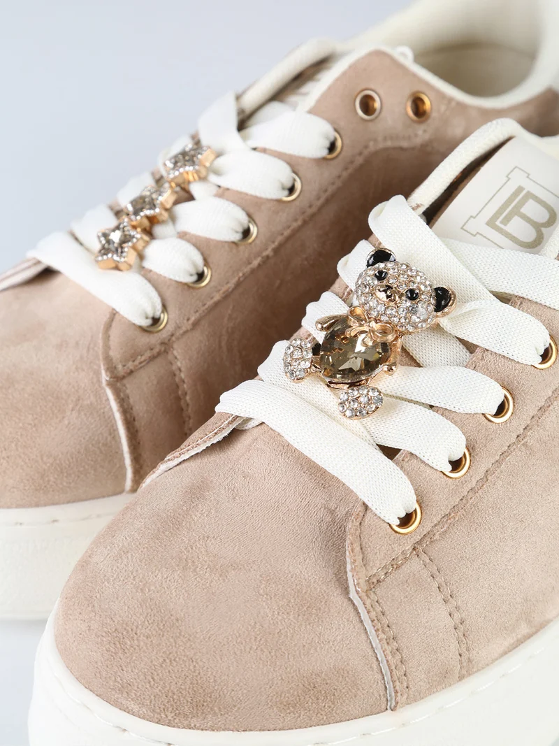 Sneakers donna gioiello in tessuto scamosciato con platform - beige