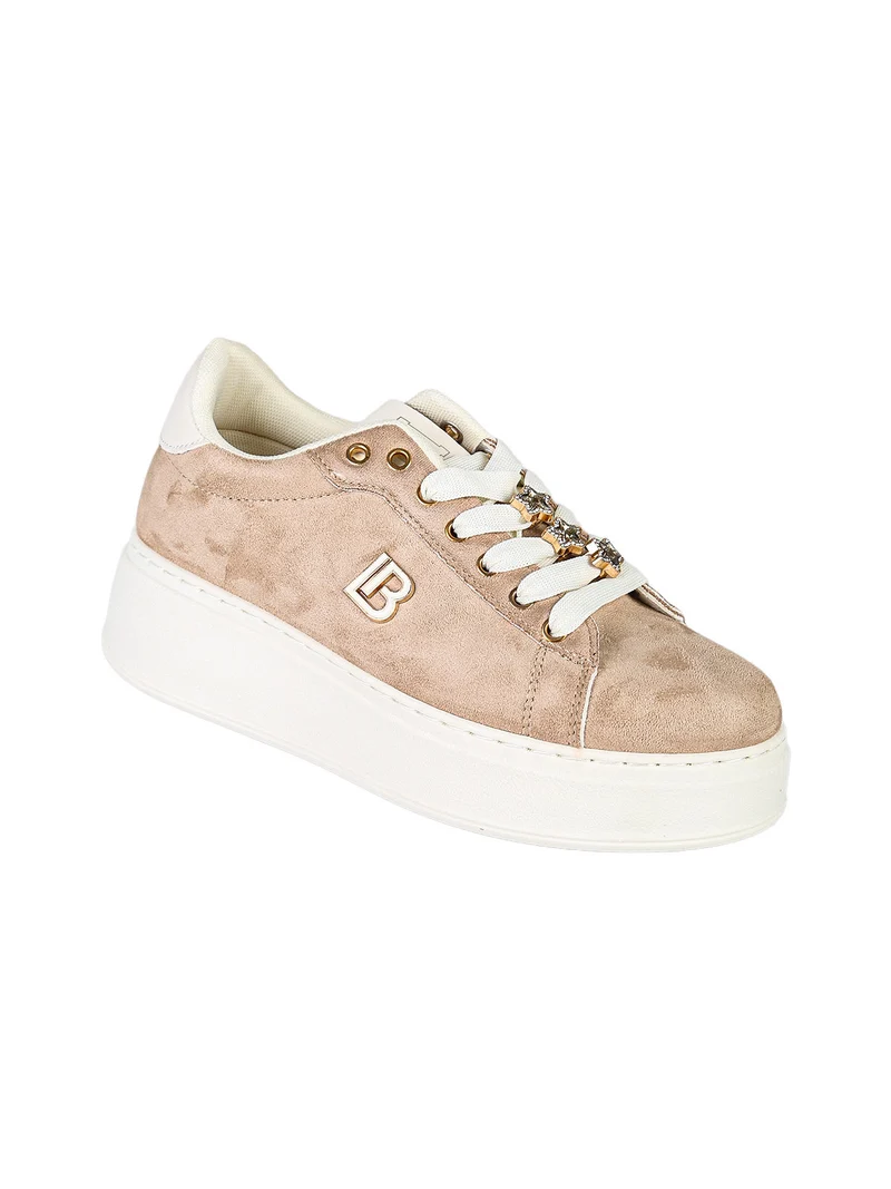 Sneakers donna gioiello in tessuto scamosciato con platform - beige