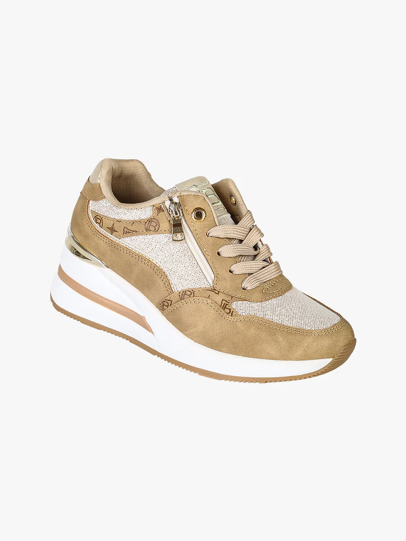 Sneakers donna con zeppa e dettagli brillantinati - beige