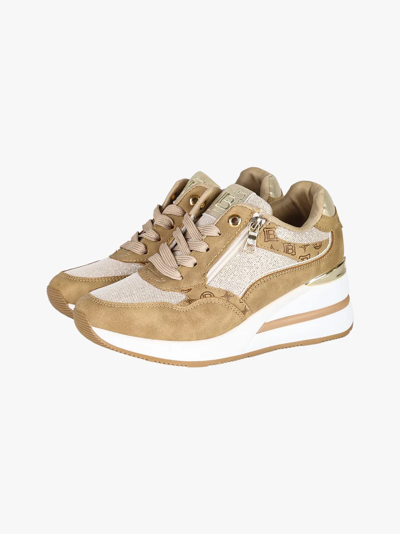 Sneakers donna con zeppa e dettagli brillantinati - beige