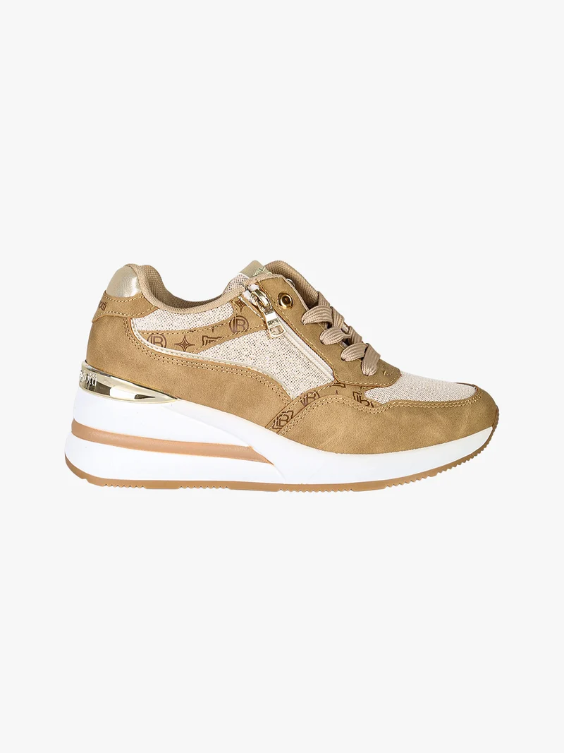 Sneakers donna con zeppa e dettagli brillantinati - beige