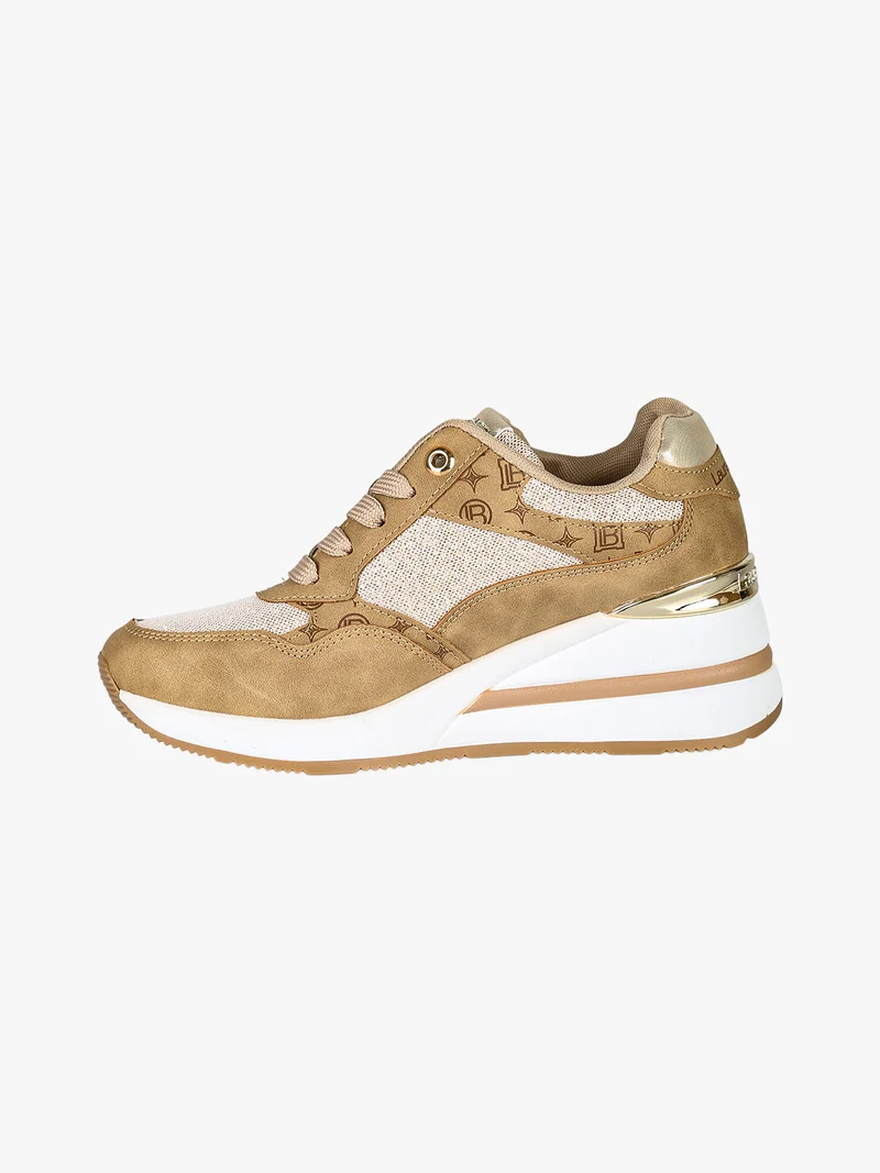 Sneakers donna con zeppa e dettagli brillantinati - beige