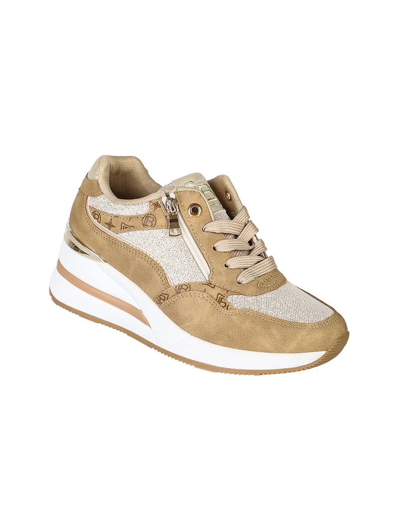 Sneakers donna con zeppa e dettagli brillantinati - beige