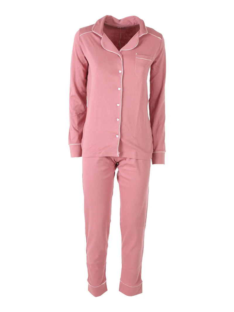 Pigiama lungo da donna aperto in cotone con calzine incluse - rosa