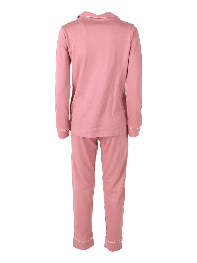Pigiama lungo da donna aperto in cotone con calzine incluse - rosa