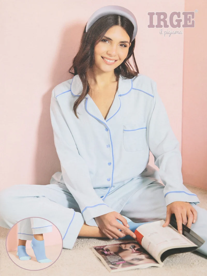 Pigiama lungo da donna aperto in cotone con calzine incluse - rosa