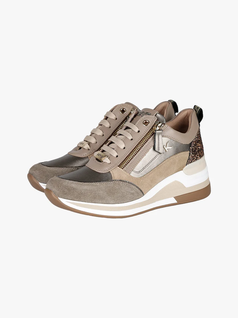 Sneakers donna in pelle con zeppa - taupe