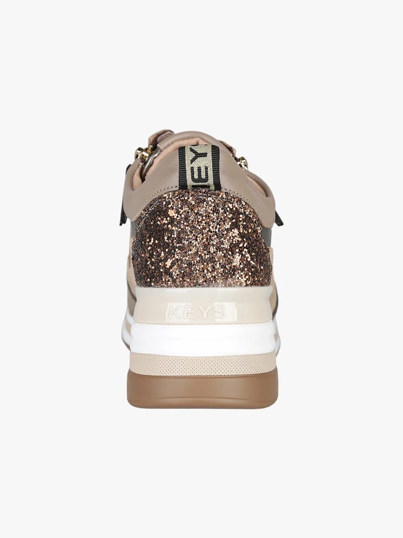 Sneakers donna in pelle con zeppa - taupe