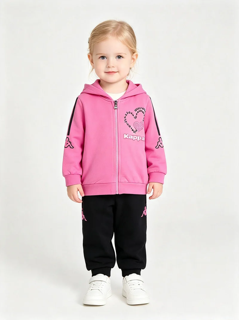 Completo tuta da neonata 2 pezzi con cappuccio e zip con interno felpato - rosa